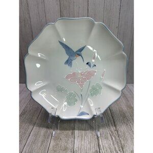 Vtg Otagiri Plate Octagonal Lotus & Hummingbird Design Blue Trim 8.5'' Japan